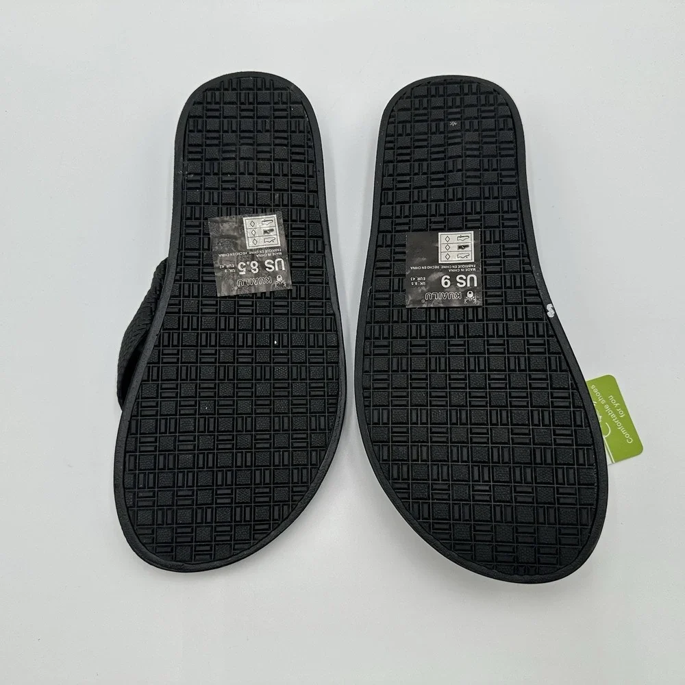 KuaiLu Yoga Mat Leather Flip Flops Thong Sandals with Arch Support Men's 9 Black